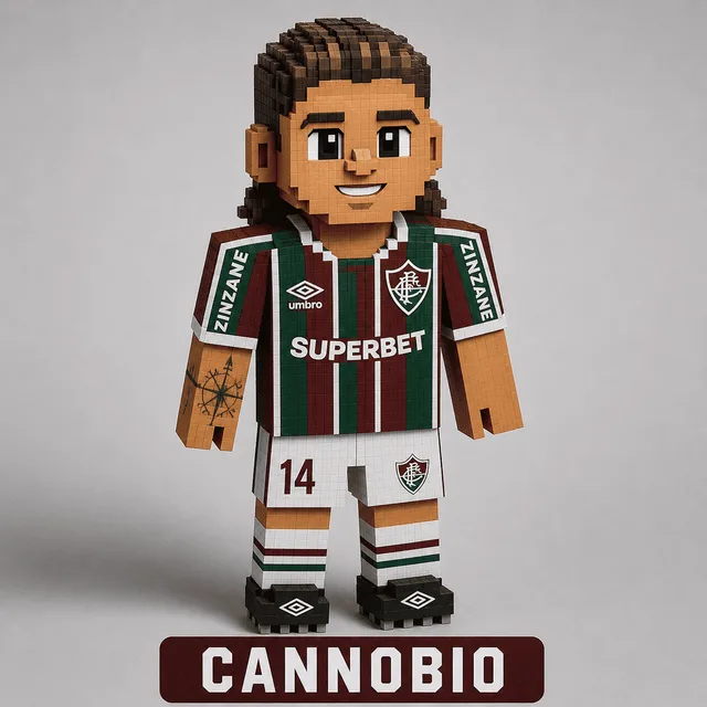 Boneco de papercraft com uniforme do Fluminense em estilo blocos
