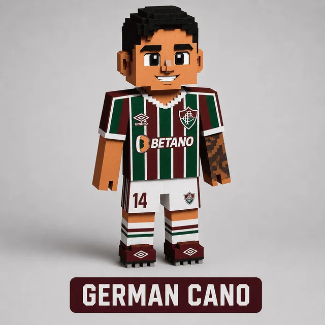 Boneco com uniforme de futebol em estilo voxel para imprimir e montar