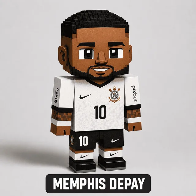 Boneco de papercraft de Memphis Depay em estilo voxel
