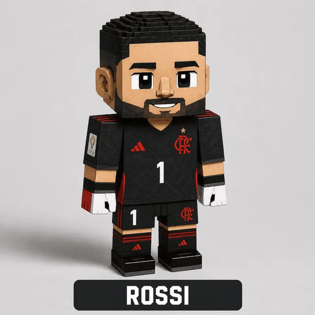 Boneco de papercraft do jogador Rossi em estilo blocos